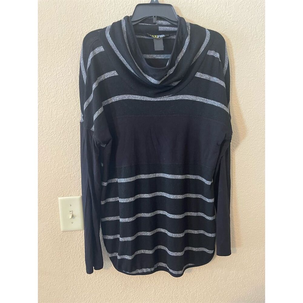 Pure Essence Women's Striped Cowl Neck Sweater Black Size M